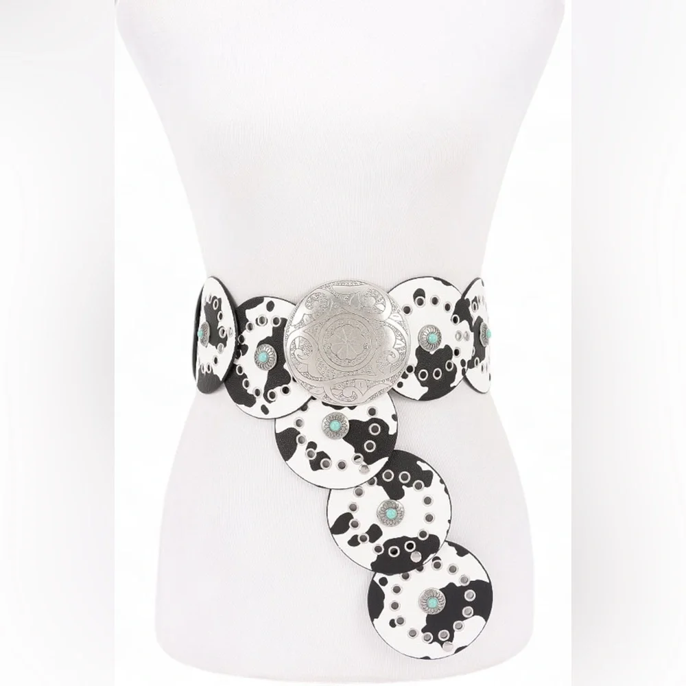 Vegan Leather Animal Print Western Concho Statement Belt